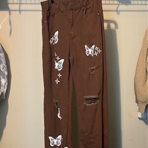 SHEIN Brown Pants with White Patterns